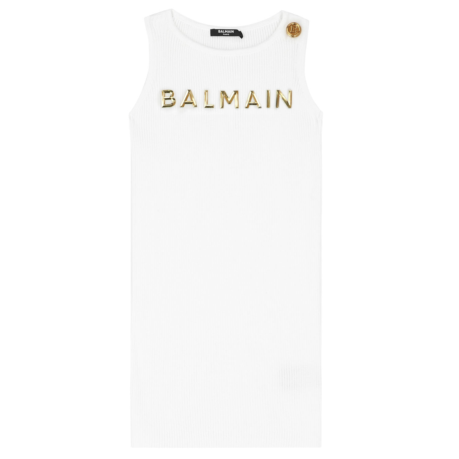 Balmain Girls White & Gold Logo Dress | Junior Couture