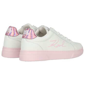 Girls White & Pink Logo Trainers