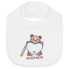 White Teddy Bear Logo Baby Bib, 1, hi-res