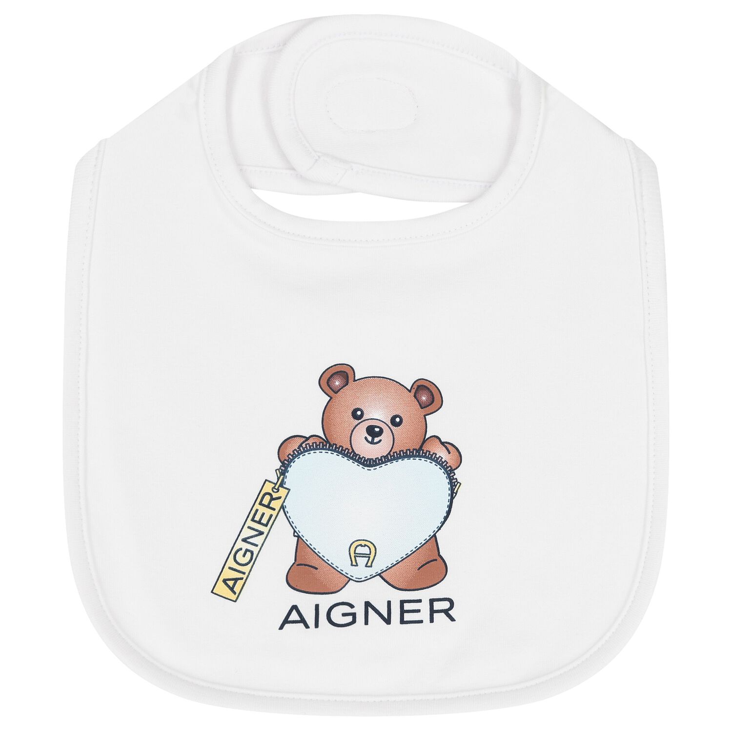 White Teddy Bear Logo Baby Bib, 1, hi-res