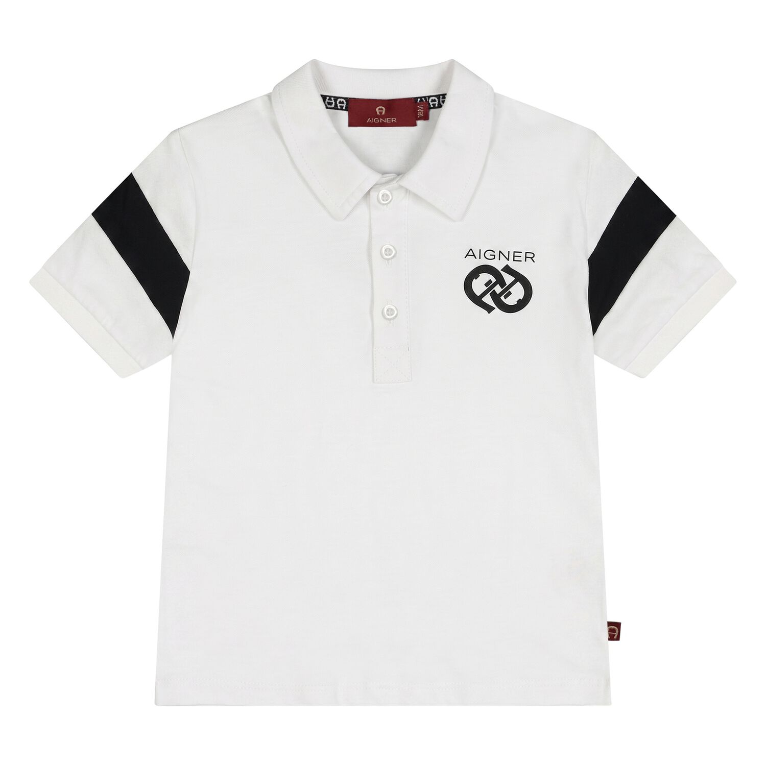 Younger Boys White & Black Logo Polo Shirt, 1, hi-res