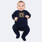 Baby Boys Navy Blue & Gold Logo Babygrow, 2, hi-res