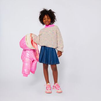 Girls Pink Hooded Sequin Puffer Jacket