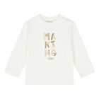 Younger Boys White Slogan Long Sleeve Top, 1, hi-res