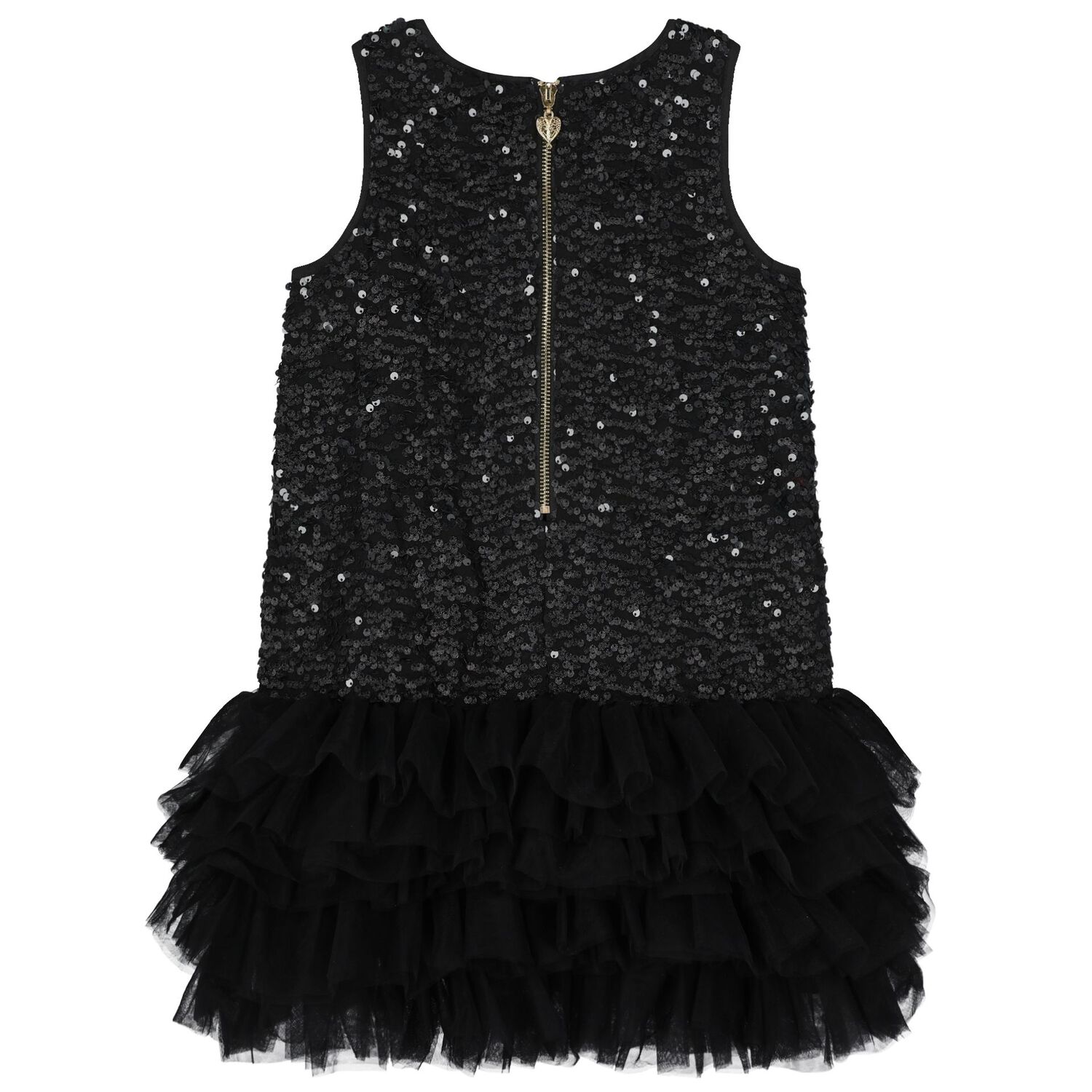 Girls Black Embellished Sequins Tulle Dress, 1, hi-res image number null