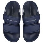 Boys Navy Blue Logo Sandals, 1, hi-res