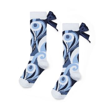 Girls Blue Satin Bow Swirl Socks