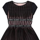 Girls Black & Pink Pleated Tulle Dress, 1, hi-res