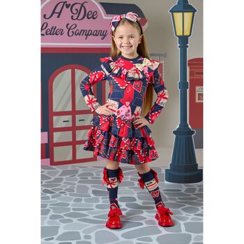 Girls Navy Blue & Red Envelope Dress