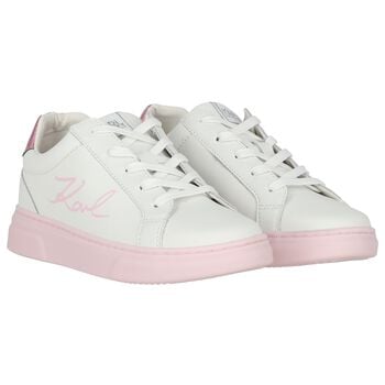 Girls White & Pink Logo Trainers