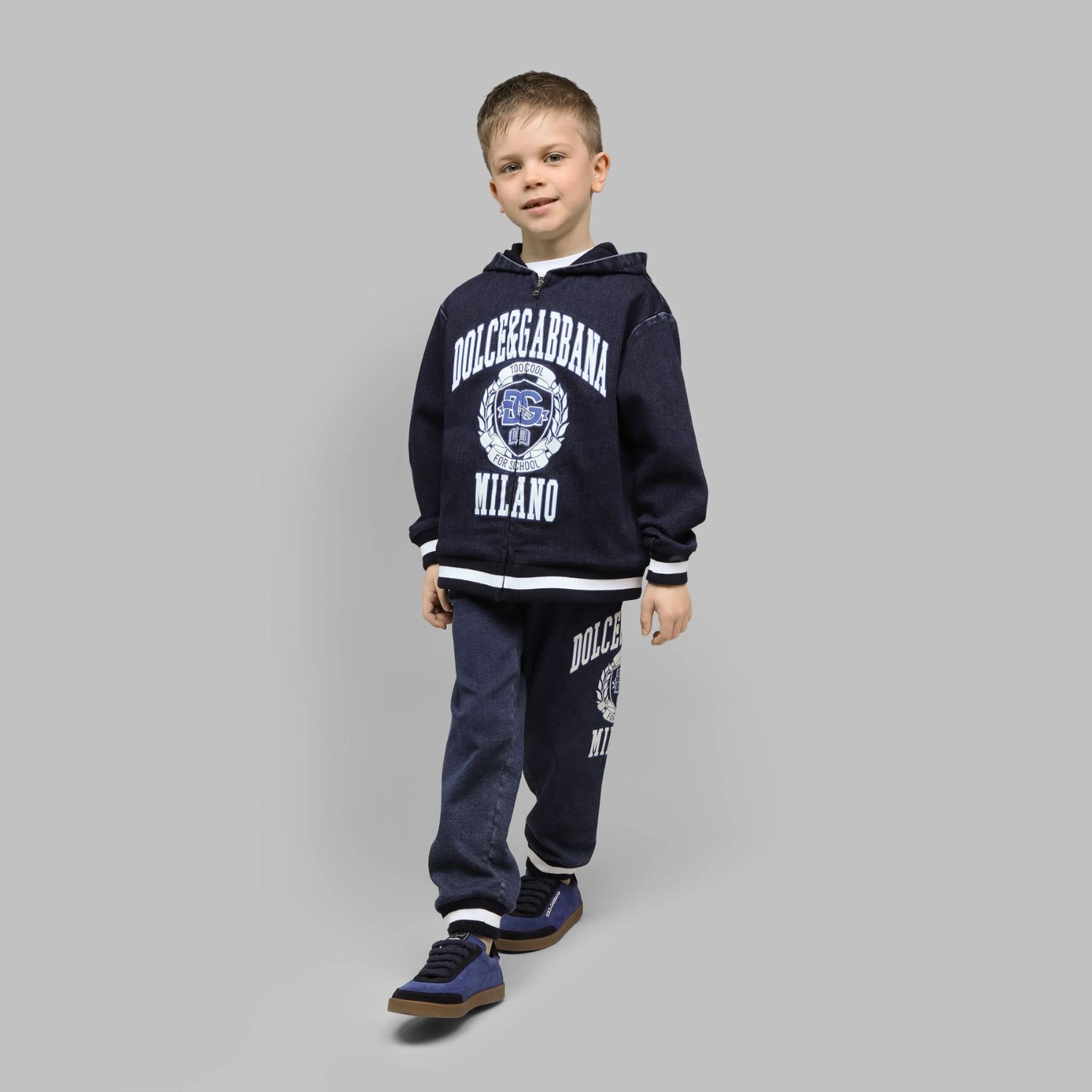 Boys Navy Blue Varsity Logo Joggers, 1, hi-res