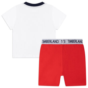 Younger Boys White & Red Logo Shorts Set