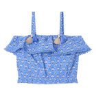 Girls Blue Ruffled Flower Printed Top, 2, hi-res