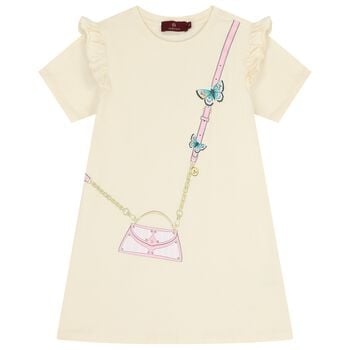 Girls Ivory Bag Logo Dress 