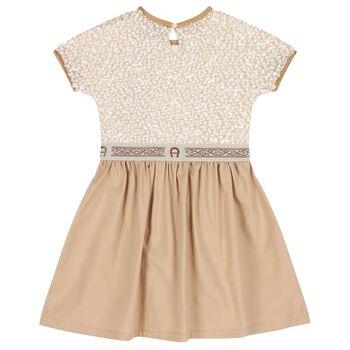 Girls Beige Lacy Knit Sequin Dress