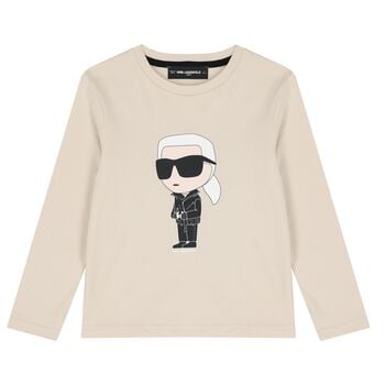 Boys Beige Ikonik Karl Long Sleeve Top 