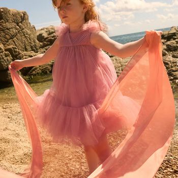 Girls Pink Ruffled Tulle Dress