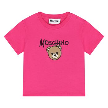 Younger Girls Pink Teddy Bear Logo T-Shirt