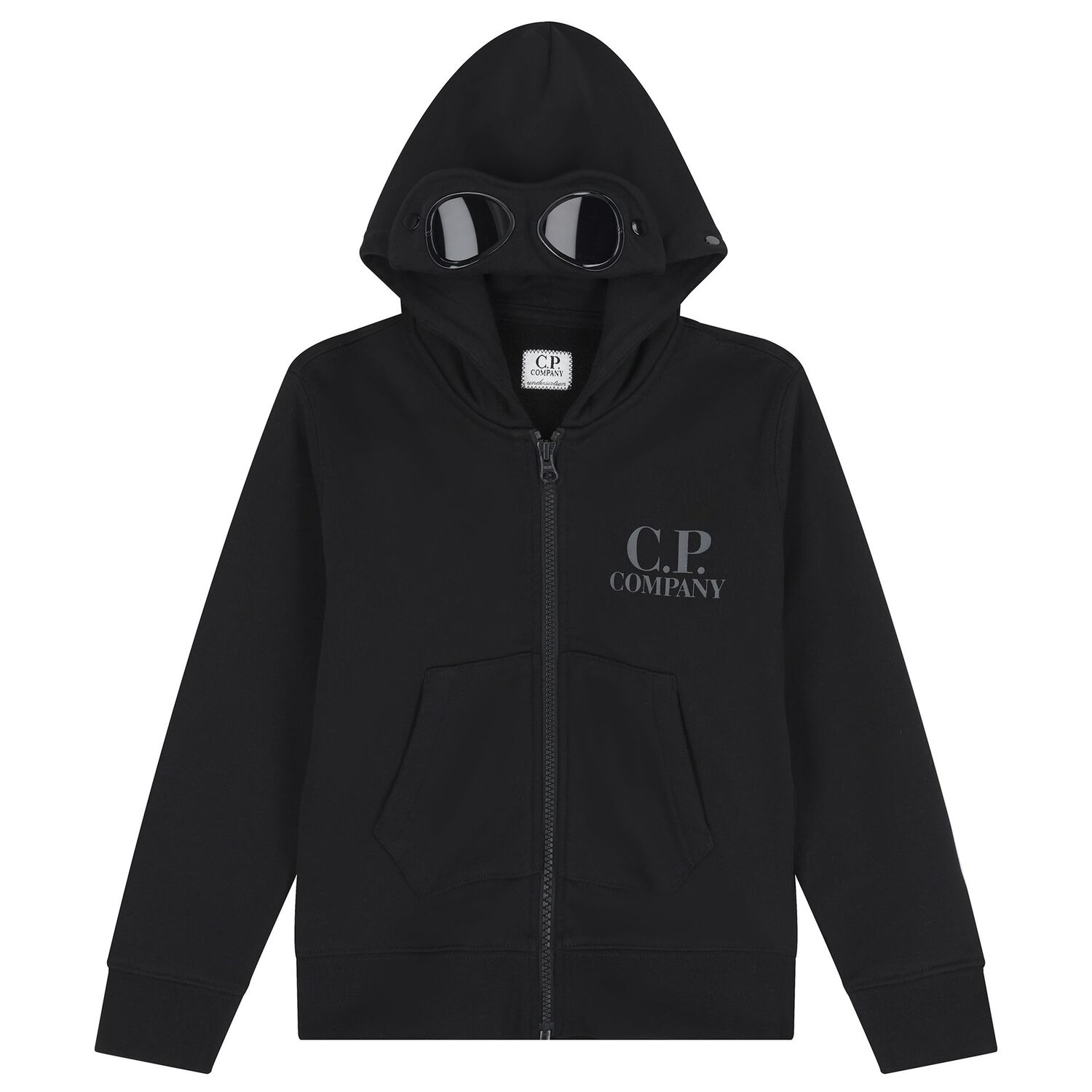 Boys Black Logo Hooded Zip Up Top, 1, hi-res
