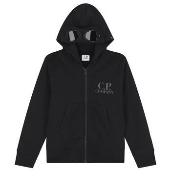 Boys Black Logo Hooded Zip Up Top
