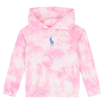 Girls Pink Tie Dye Logo Hooded Top