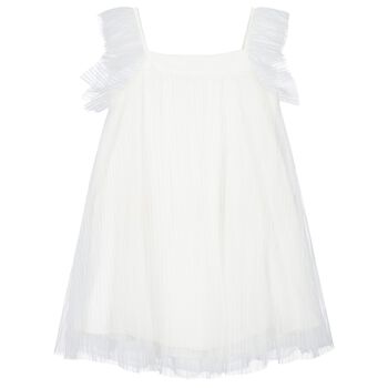 Girls White Pleated Tulle Dress