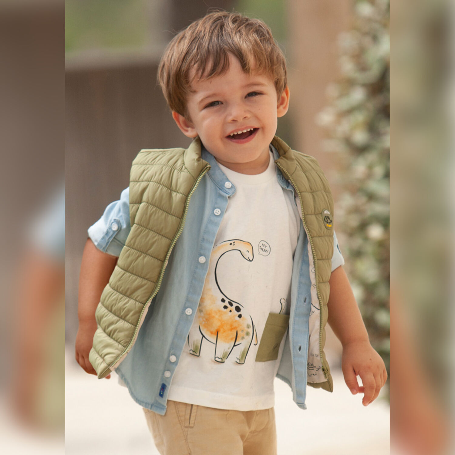 تيشيرت بطبعة ديناصور باللون الأبيض للأولاد, 1, hi-res