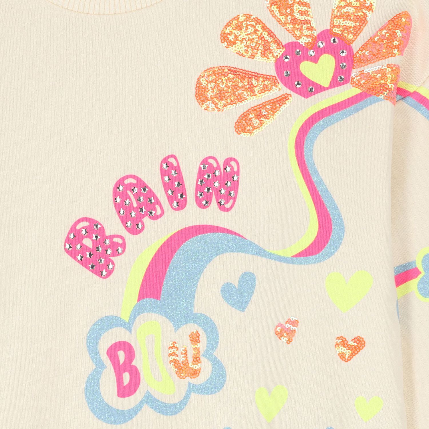 Girls Beige Sequin Rainbow Sweatshirt, 1, hi-res
