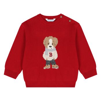 Younger Boys Red Dog Knitted Sweatshirt