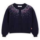 Girls Navy Blue Sequin Knitted Cardigan, 1, hi-res