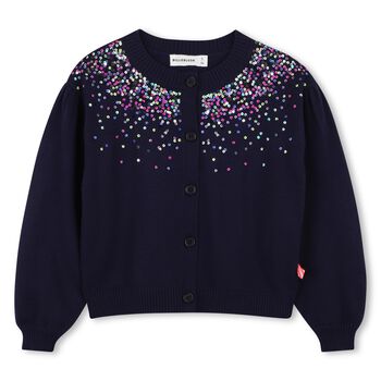 Girls Navy Blue Sequin Knitted Cardigan