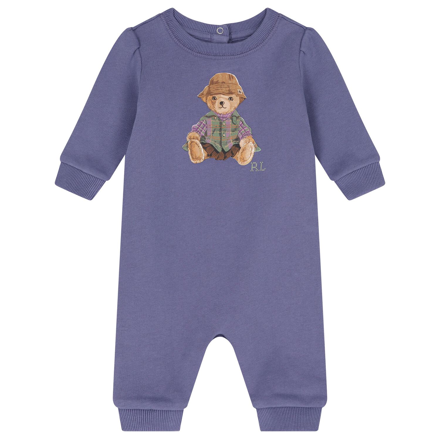 Baby Girls Purple Polo Bear Romper, 1, hi-res