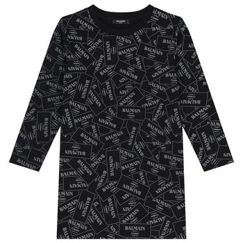 Girls Black & White Logo Dress