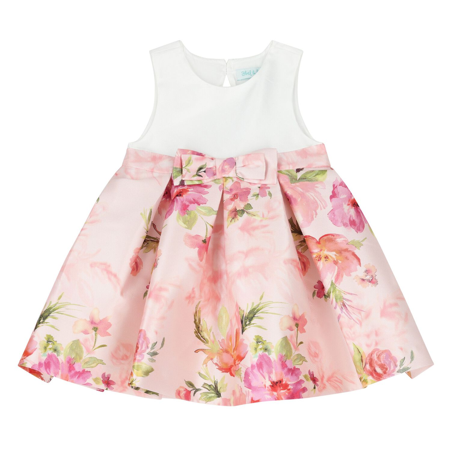Younger Girls White & Pink Floral Satin Dress, 1, hi-res image number null