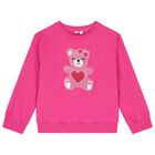 Girls Pink Teddy Bear Sweatshirt, 2, hi-res