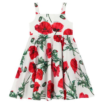 Girls White Poppy Dress