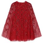 Girls Red Bow Lattice Sequin Cape Dress, 2, hi-res