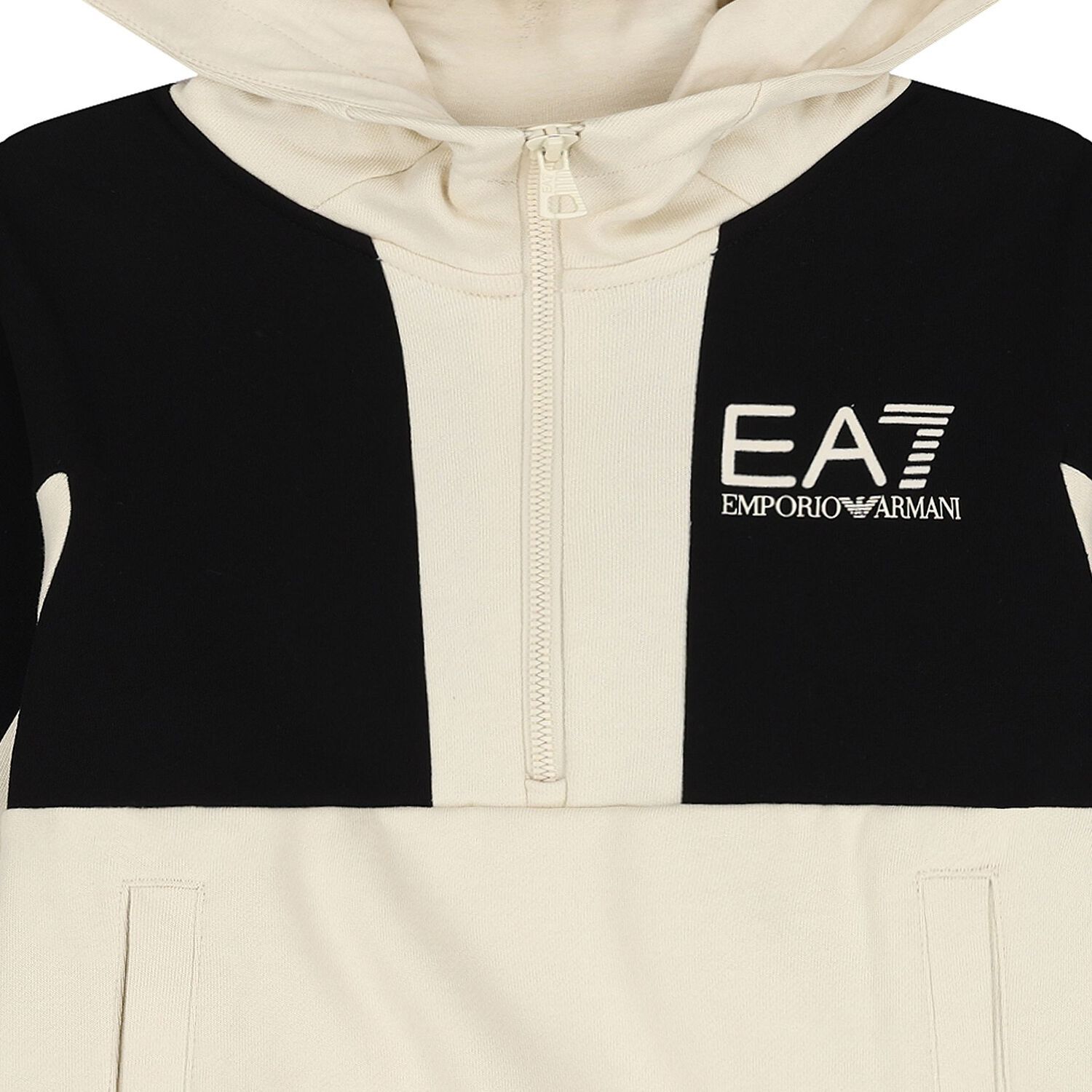Boys Black & Ivory Logo Hooded Zip Up, 1, hi-res