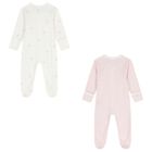 Baby Girls White & Pink Babygrows ( 2 Pack ), 5, hi-res
