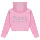 Girls Pink Crystal Embellished Diamant&eacute; Logo Hooded Zip Up Top, 1, hi-res