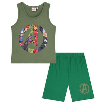 Boys Green Avengers Shorts Set