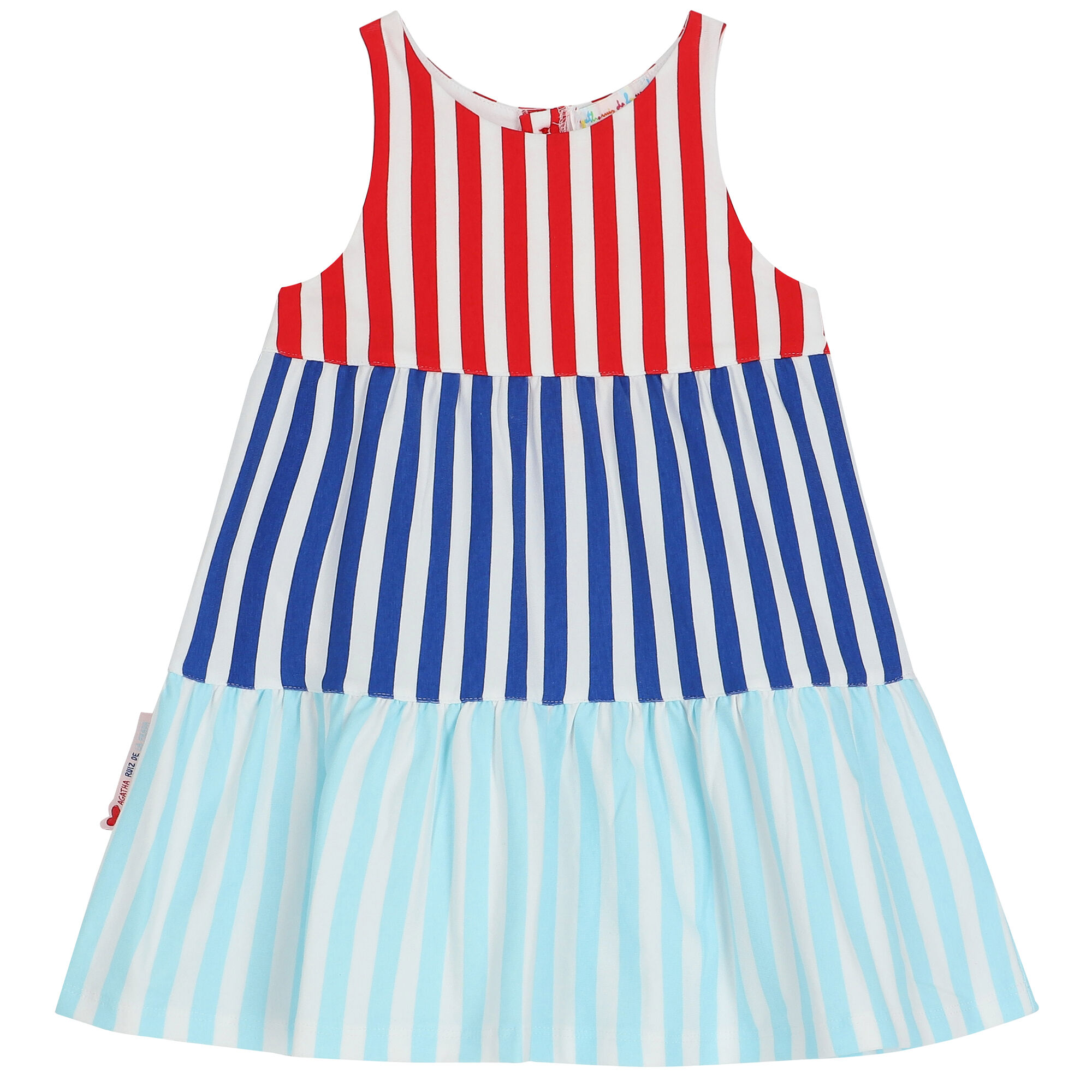 Girls red and white striped dress discount