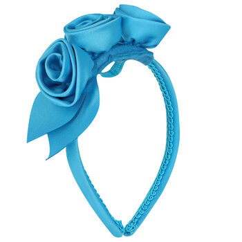 ربطة شعر ساتان بطبعة الزهور باللون الأزرق