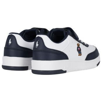 Boys White & Navy Blue Logo Trainers