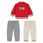 Younger Boys Red, Grey & Beige Puppy Tracksuit Set ( 3 Piece ), 1, hi-res