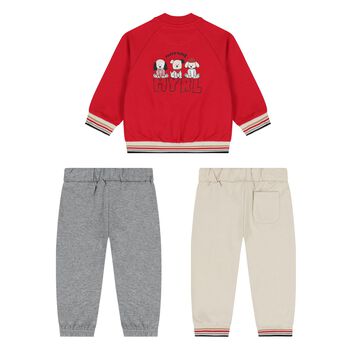 Younger Boys Red, Grey & Beige Puppy Tracksuit Set ( 3 Piece )
