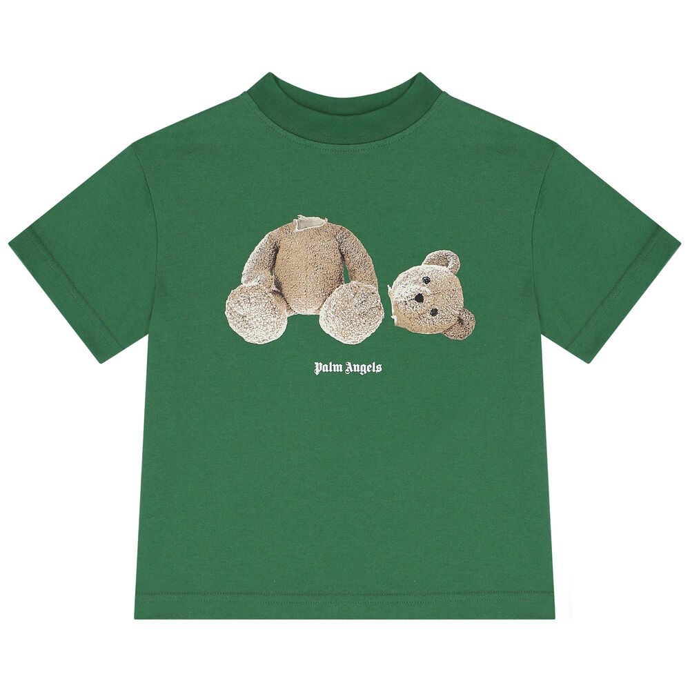 Palm Angels Green Teddy Bear Logo T-Shirt | Junior Couture USA