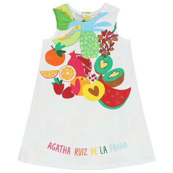 Girls White Logo Fruit Dress