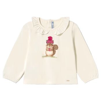 Younger Girls Ivory Squirrel Long Sleeve Top