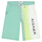 Boys Green & White Logo Shorts, 1, hi-res